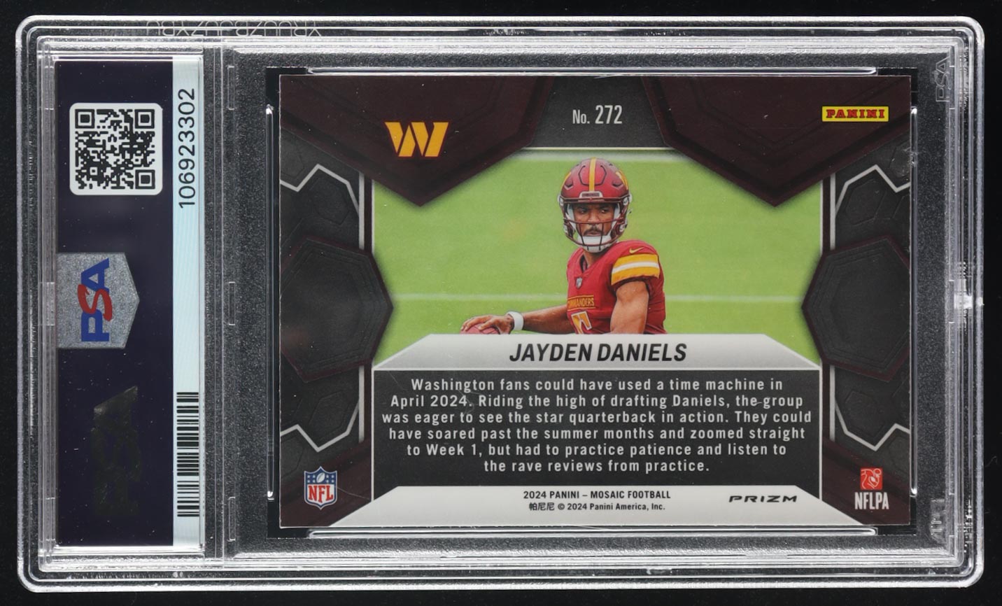 Jayden Daniels 2024 Panini Mosaic Mosaic #272 RC (PSA 9) at PristineAuction.com Jayden Daniels 2024 Panini Mosaic Mosaic #272 RC (PSA 9) at PristineAuction.com