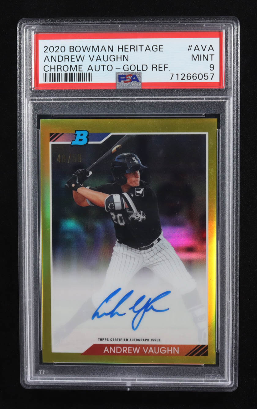 Andrew Vaughn 2020 Bowman Heritage Chrome Prospect Autographs Gold Refractors #92PAAVA #40/50 RC (PSA 9) at PristineAuction.com Andrew Vaughn 2020 Bowman Heritage Chrome Prospect Autographs Gold Refractors #92PAAVA #40/50 RC (PSA 9) at PristineAuction.com