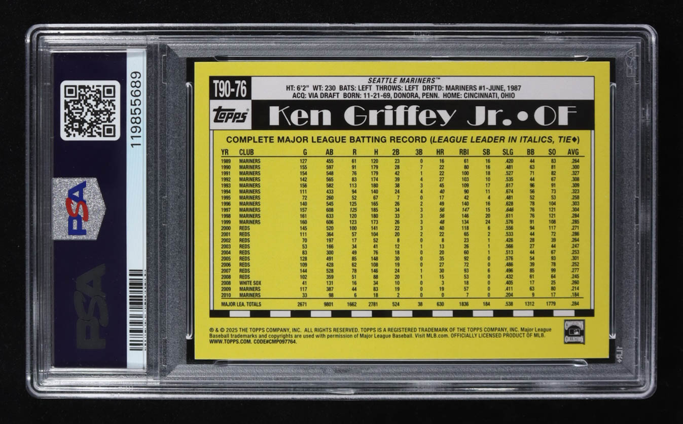 Ken Griffey Jr. 2025 Topps '90 Topps Pink #T9076 (PSA 9) at PristineAuction.com Ken Griffey Jr. 2025 Topps '90 Topps Pink #T9076 (PSA 9) at PristineAuction.com