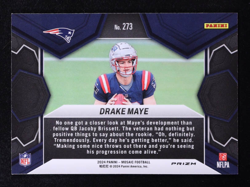 Drake Maye 2024 Panini Mosaic Silver #273 DEB RC at PristineAuction.com Drake Maye 2024 Panini Mosaic Silver #273 DEB RC at PristineAuction.com