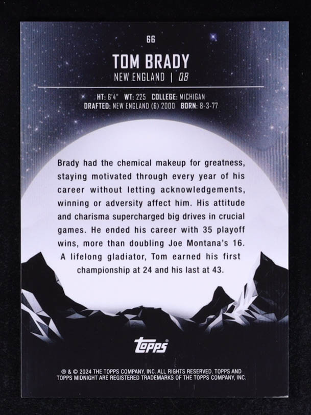Tom Brady 2024 Topps Midnight Winter Solstice #66 #22/35 at PristineAuction.com Tom Brady 2024 Topps Midnight Winter Solstice #66 #22/35 at PristineAuction.com