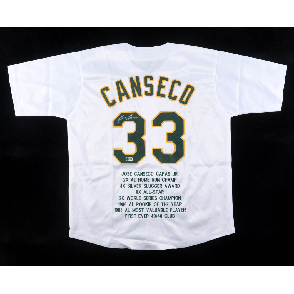 Jose Canseco Signed Career Highlight Stat Jersey (Beckett) at PristineAuction.com