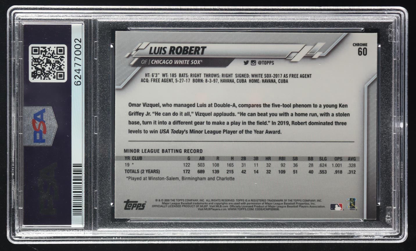 Luis Robert 2020 Topps Chrome #60 RC (PSA 10) at PristineAuction.com Luis Robert 2020 Topps Chrome #60 RC (PSA 10) at PristineAuction.com