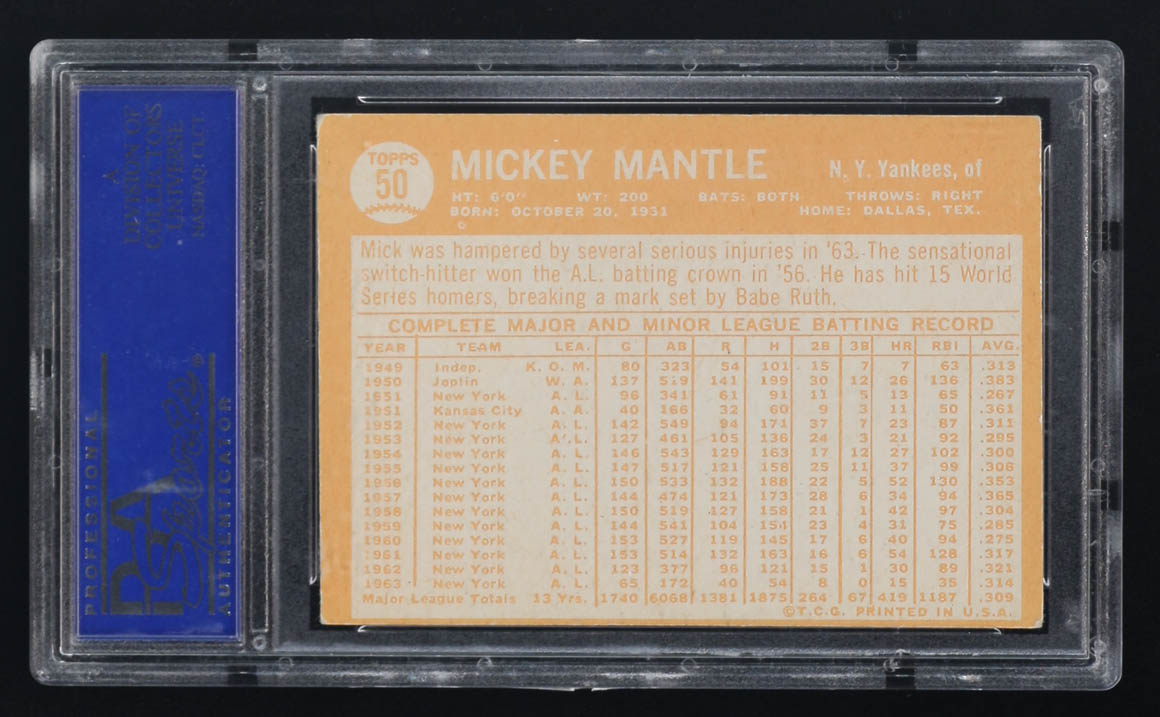 Mickey Mantle 1964 Topps #50 (PSA 4) (MC) at PristineAuction.com Mickey Mantle 1964 Topps #50 (PSA 4) (MC) at PristineAuction.com