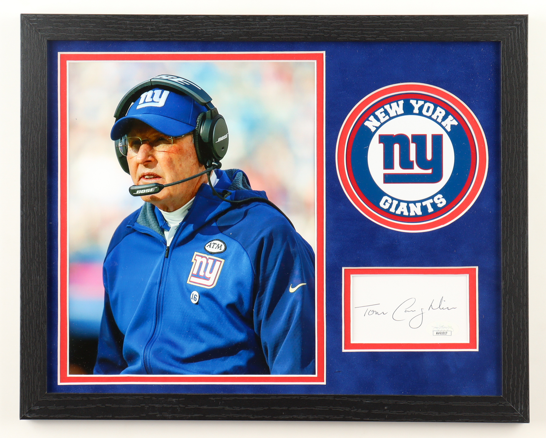 Tom Coughlin Signed Giants Custom Framed Cut Display with Photo (JSA) at PristineAuction.com Tom Coughlin Signed Giants Custom Framed Cut Display with Photo (JSA) at PristineAuction.com