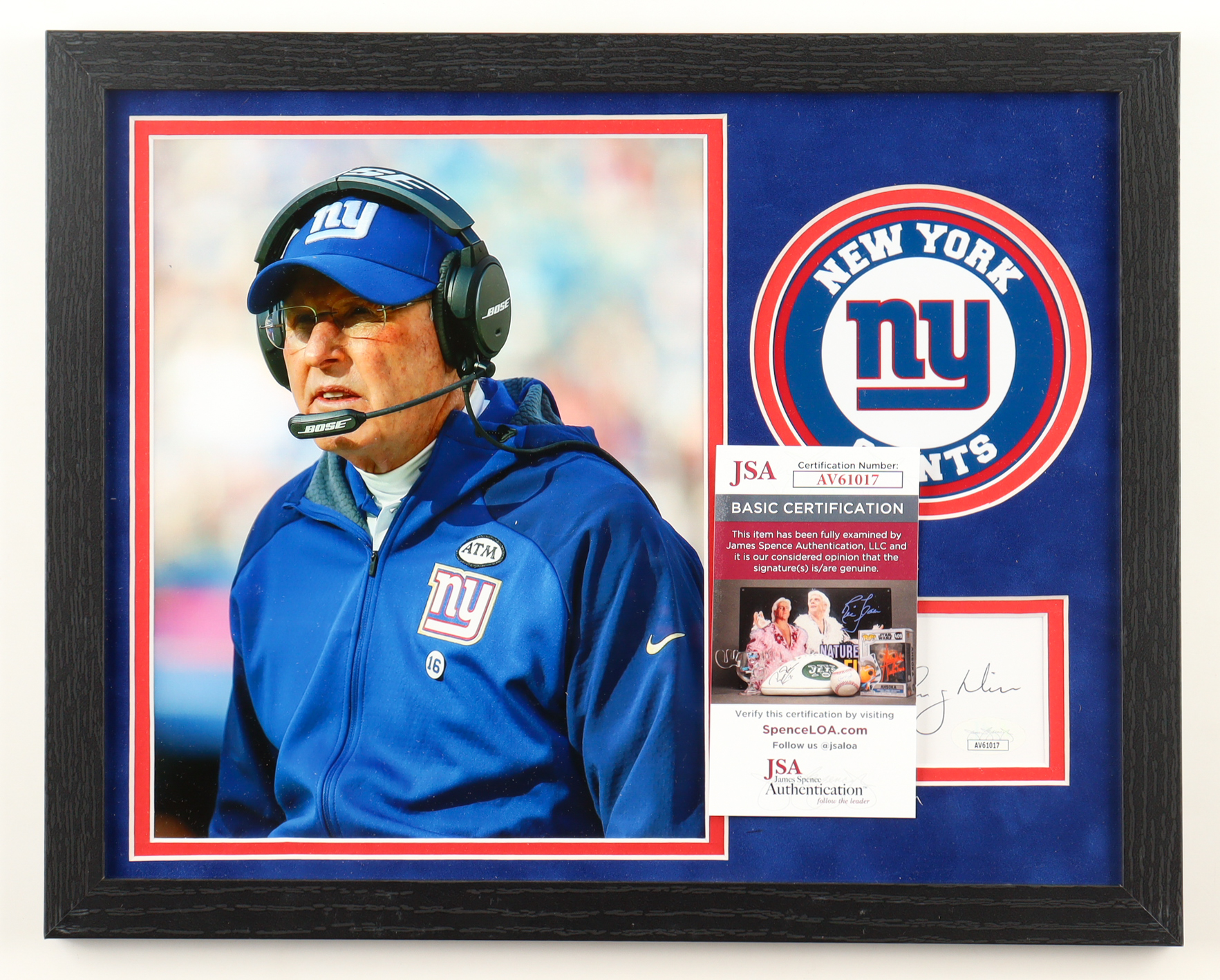 Tom Coughlin Signed Giants Custom Framed Cut Display with Photo (JSA) at PristineAuction.com Tom Coughlin Signed Giants Custom Framed Cut Display with Photo (JSA) at PristineAuction.com