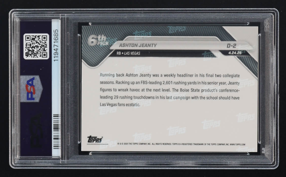 Ashton Jeanty 2025 Topps Now #D2 RC (PSA 10) at PristineAuction.com Ashton Jeanty 2025 Topps Now #D2 RC (PSA 10) at PristineAuction.com
