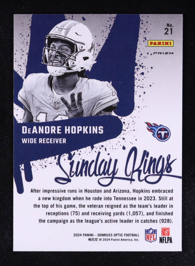DeAndre Hopkins 2024 Donruss Optic Sunday Kings #21 at PristineAuction.com DeAndre Hopkins 2024 Donruss Optic Sunday Kings #21 at PristineAuction.com