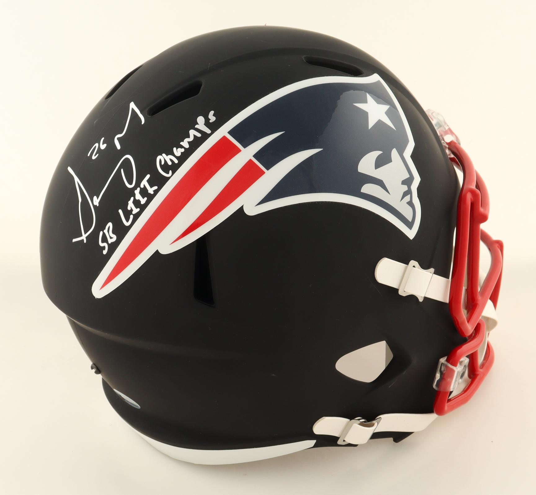 Sony Michel Signed Patriots Full-Size Flat Black Speed Helmet Inscribed "SBLIII Champs" (Beckett) at PristineAuction.com Sony Michel Signed Patriots Full-Size Flat Black Speed Helmet Inscribed "SBLIII Champs" (Beckett) at PristineAuction.com