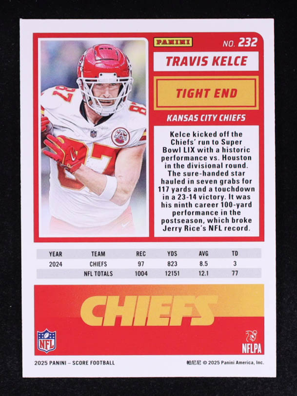 Travis Kelce 2025 Score Artist's Proof #232 #09/35 at PristineAuction.com Travis Kelce 2025 Score Artist's Proof #232 #09/35 at PristineAuction.com