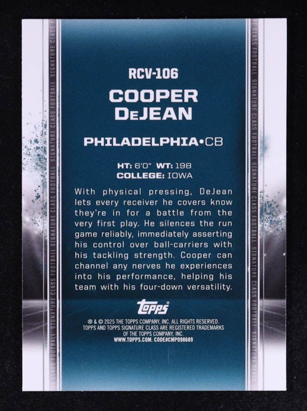 Cooper DeJean 2024 Topps Signature Class Chrome Rookie Variations Indigo Refractors #RCV106 #018/175 RC at PristineAuction.com Cooper DeJean 2024 Topps Signature Class Chrome Rookie Variations Indigo Refractors #RCV106 #018/175 RC at PristineAuction.com