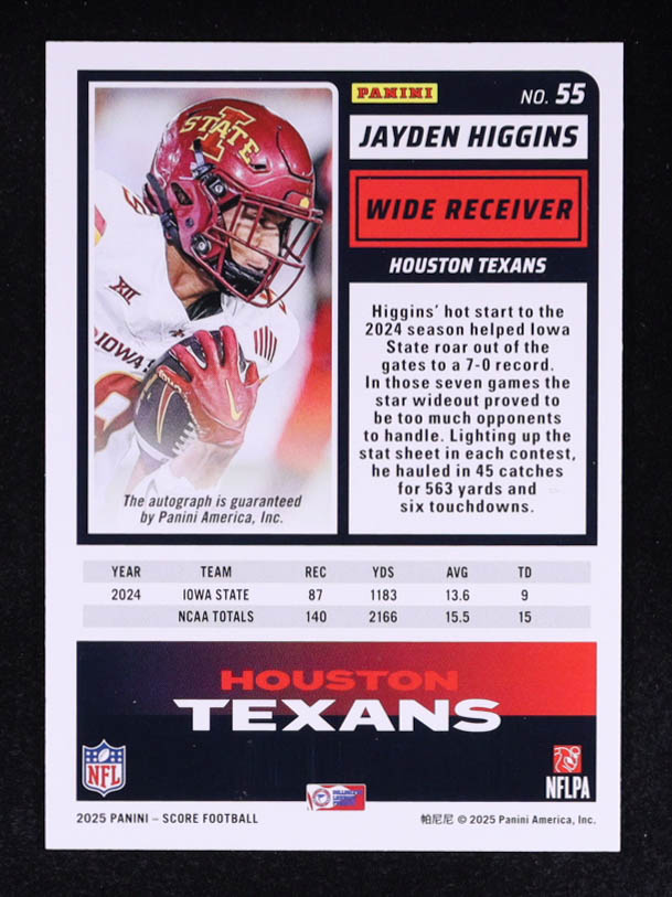 Jayden Higgins 2025 Score Rookie Signatures #55 RC at PristineAuction.com Jayden Higgins 2025 Score Rookie Signatures #55 RC at PristineAuction.com