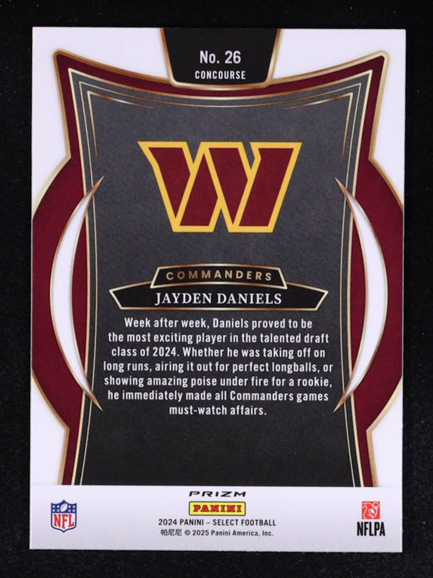 Jayden Daniels 2024 Select Prizm Green and Yellow Shock #26 RC at PristineAuction.com Jayden Daniels 2024 Select Prizm Green and Yellow Shock #26 RC at PristineAuction.com