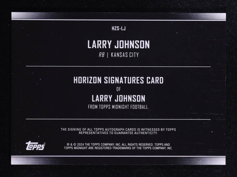 Larry Johnson 2024 Topps Midnight Horizon Signatures #HZS-J at PristineAuction.com Larry Johnson 2024 Topps Midnight Horizon Signatures #HZS-J at PristineAuction.com