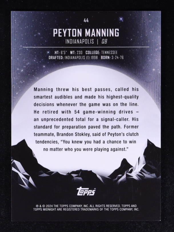 Peyton Manning 2024 Topps Midnight Twilight #44 #30/99 at PristineAuction.com Peyton Manning 2024 Topps Midnight Twilight #44 #30/99 at PristineAuction.com
