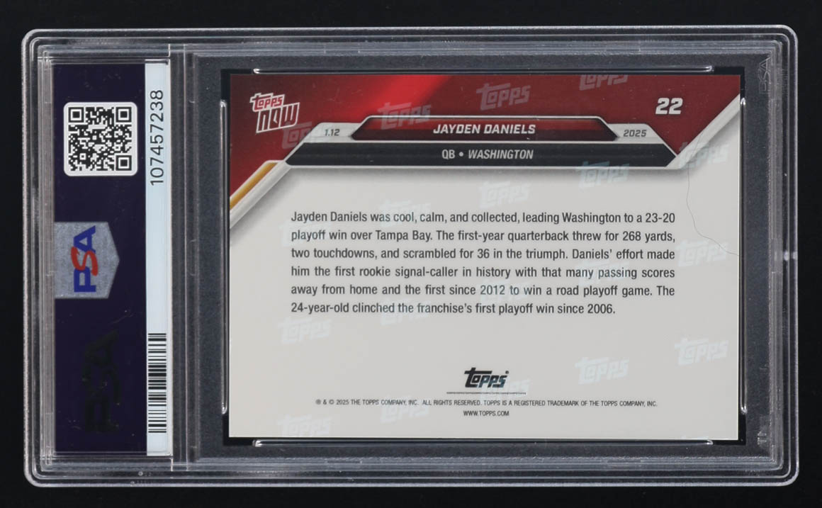 Jayden Daniels 2024 Topps Now #22 RC (PSA 10) at PristineAuction.com Jayden Daniels 2024 Topps Now #22 RC (PSA 10) at PristineAuction.com