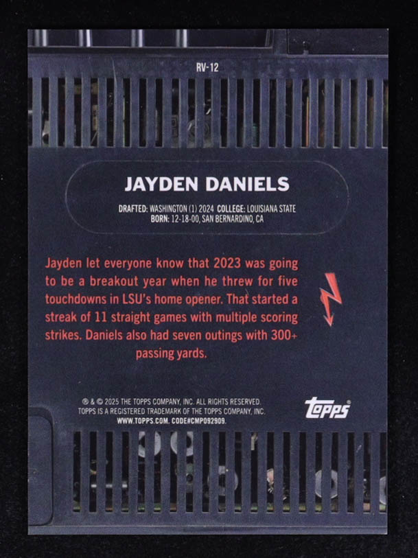 Jayden Daniels 2024 Topps Resurgence Retro Vision #RV12 RC at PristineAuction.com Jayden Daniels 2024 Topps Resurgence Retro Vision #RV12 RC at PristineAuction.com