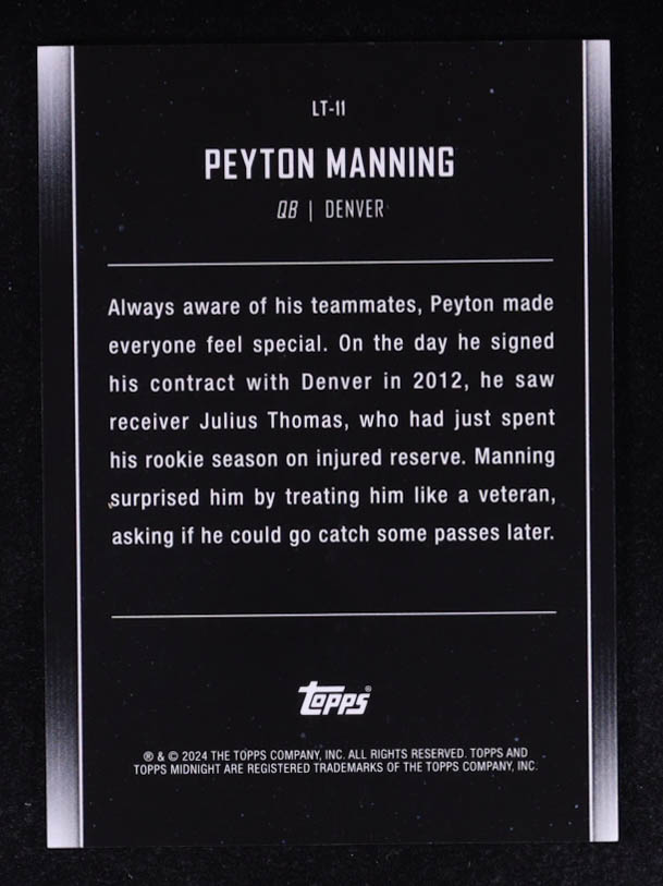 Peyton Manning 2024 Topps Midnight Lunar Tide Twilight #LT11 #16/99 at PristineAuction.com Peyton Manning 2024 Topps Midnight Lunar Tide Twilight #LT11 #16/99 at PristineAuction.com