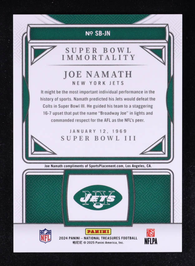 Joe Namath 2024 Panini National Treasures Super Bowl Immortality #2 #98/99 at PristineAuction.com Joe Namath 2024 Panini National Treasures Super Bowl Immortality #2 #98/99 at PristineAuction.com