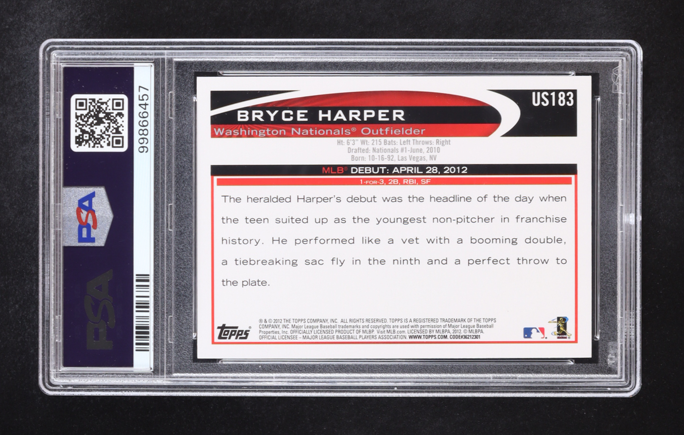 Bryce Harper 2012 Topps Update #US183 RC (PSA 9) at PristineAuction.com Bryce Harper 2012 Topps Update #US183 RC (PSA 9) at PristineAuction.com