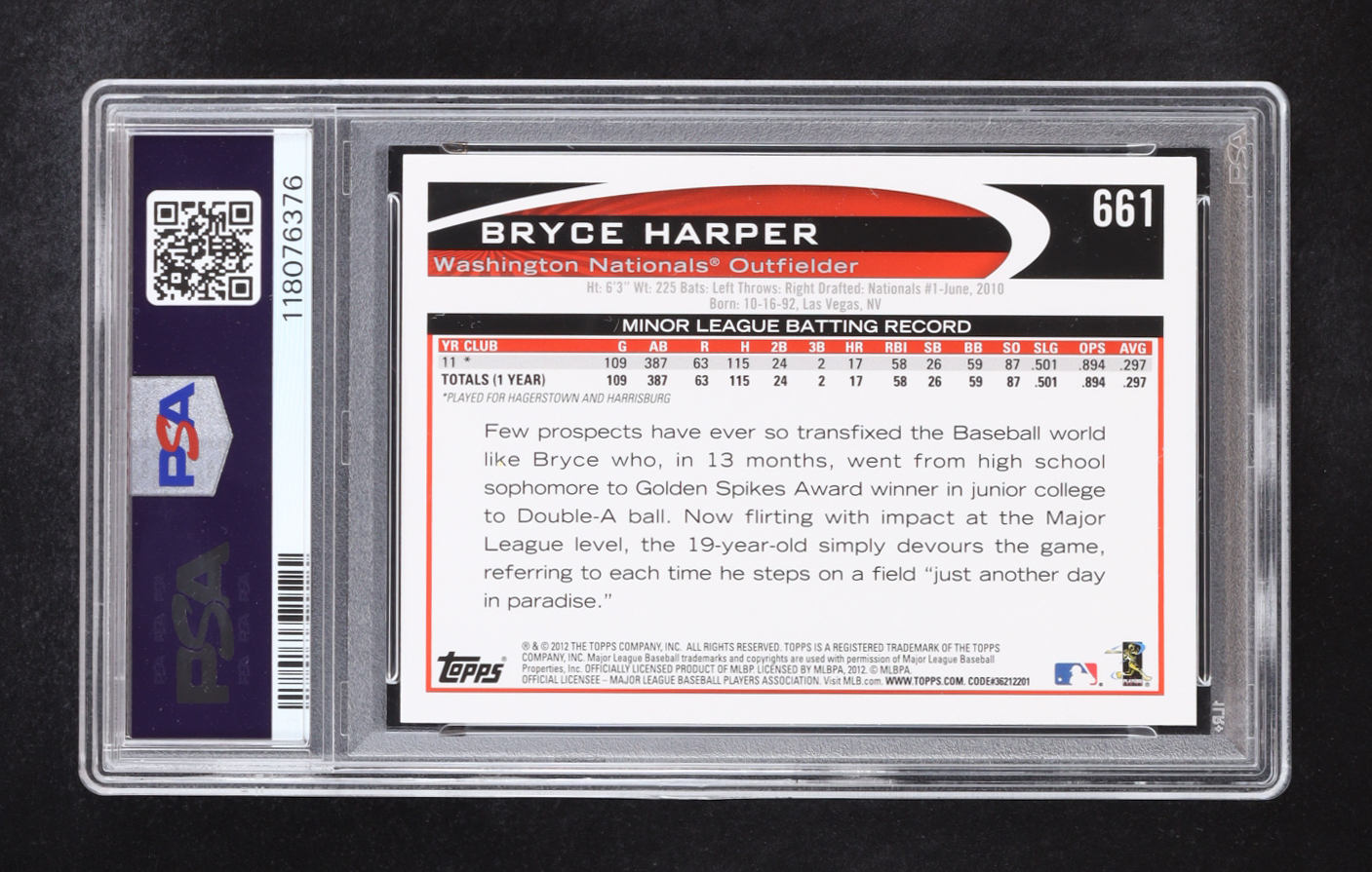 Bryce Harper 2012 Topps #661 RC (PSA 9) at PristineAuction.com Bryce Harper 2012 Topps #661 RC (PSA 9) at PristineAuction.com