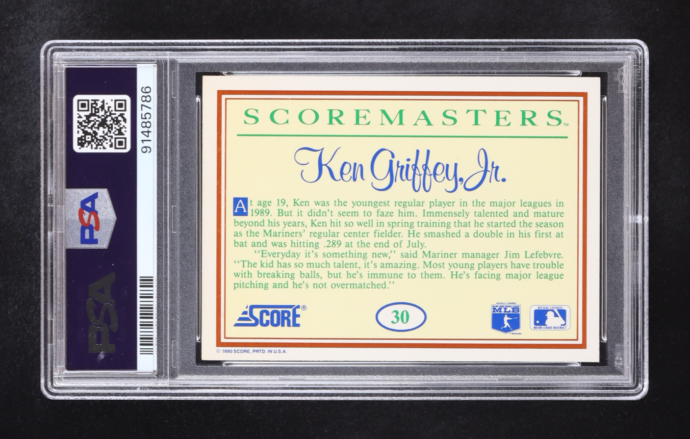 Ken Griffey Jr. 1989 Scoremasters #30 RC (PSA 9) at PristineAuction.com Ken Griffey Jr. 1989 Scoremasters #30 RC (PSA 9) at PristineAuction.com