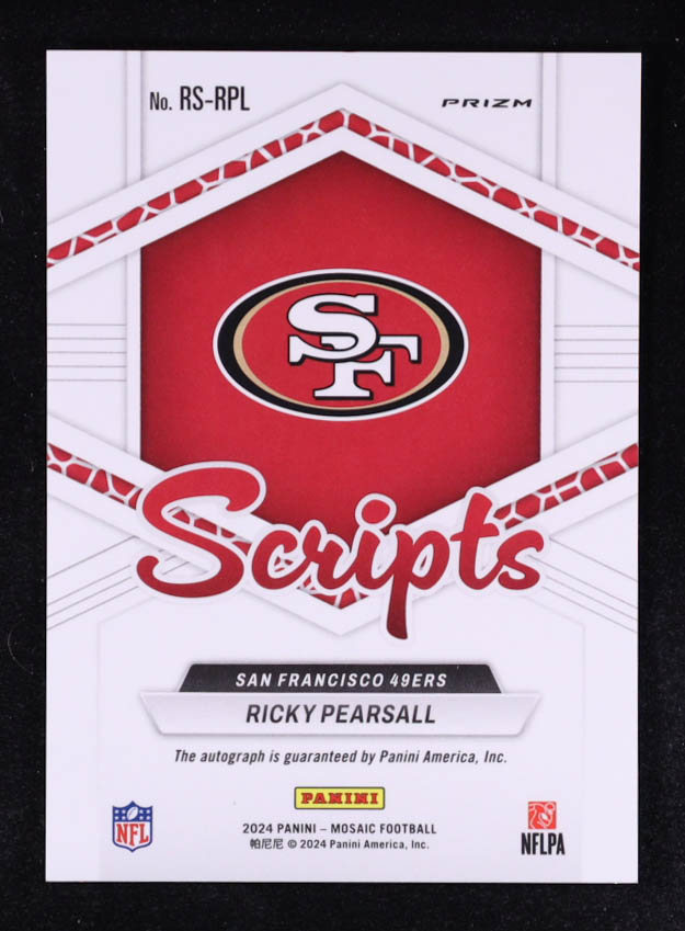 Ricky Pearsall 2024 Panini Mosaic Rookie Scripts Red Wave #8 RC at PristineAuction.com Ricky Pearsall 2024 Panini Mosaic Rookie Scripts Red Wave #8 RC at PristineAuction.com