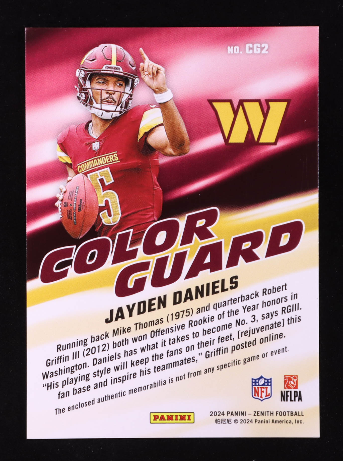 Jayden Daniels 2024 Zenith Color Guard Jerseys #2 RC at PristineAuction.com Jayden Daniels 2024 Zenith Color Guard Jerseys #2 RC at PristineAuction.com