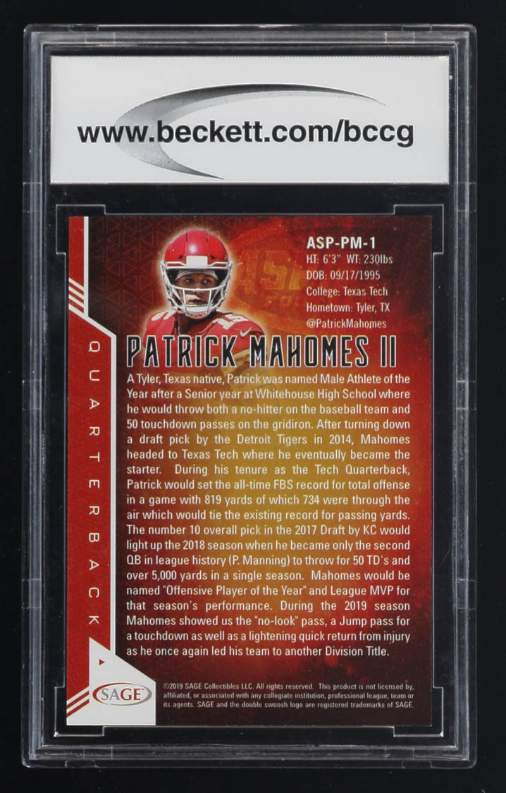 Patrick Mahomes II 2019 SAGE Aspire Red #ASPPM1 (BCCG 10) at PristineAuction.com Patrick Mahomes II 2019 SAGE Aspire Red #ASPPM1 (BCCG 10) at PristineAuction.com