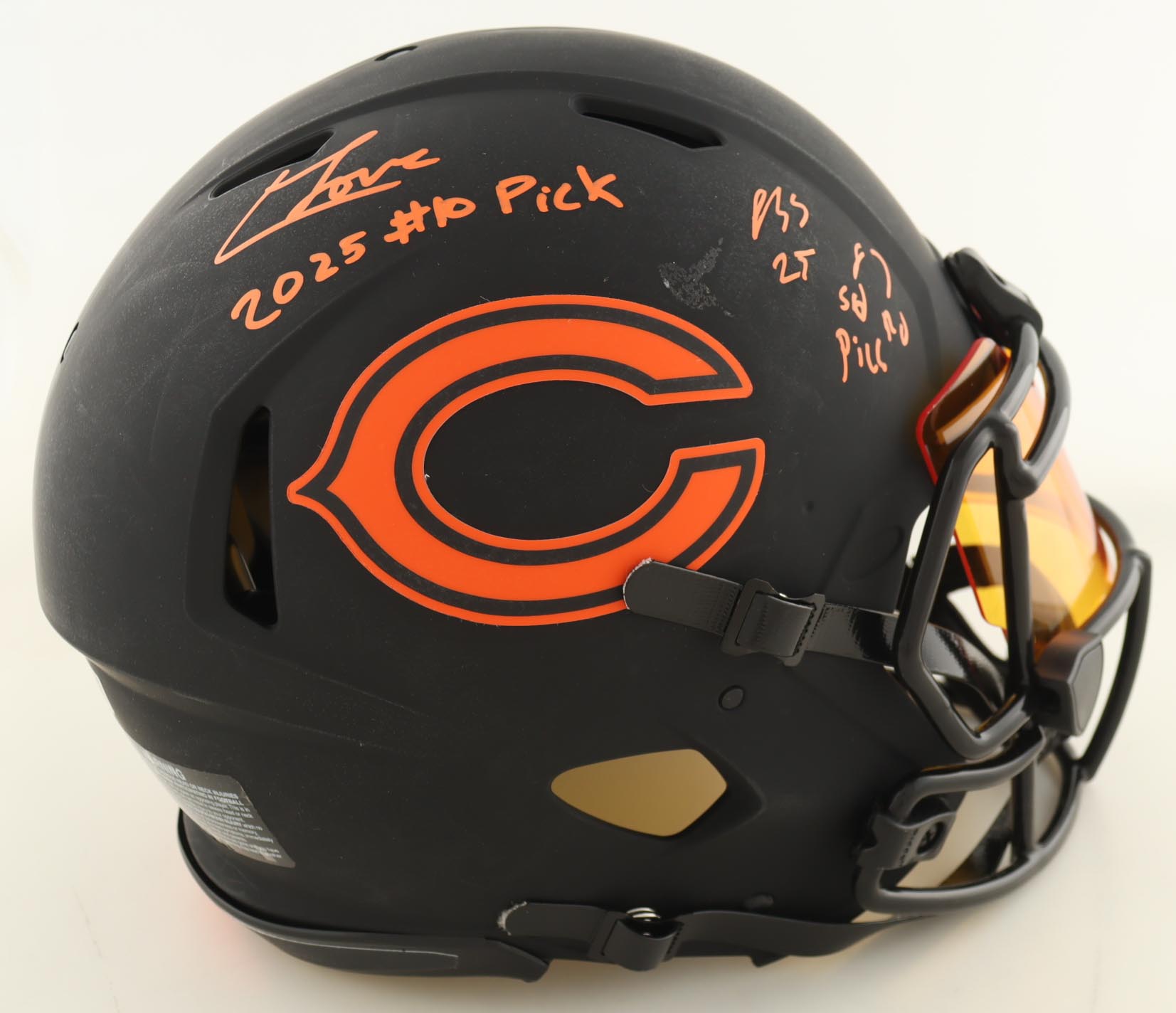 Colston Loveland & Luther Burden Signed Bears Full-Size Authentic On-Field Eclipse Alternate Speed Helmet with Visor Inscribed "2025 #10 Pick" & "25 sd rnd pick" (Beckett) at PristineAuction.com Colston Loveland & Luther Burden Signed Bears Full-Size Authentic On-Field Eclipse Alternate Speed Helmet with Visor Inscribed "2025 #10 Pick" & "25 sd rnd pick" (Beckett) at PristineAuction.com