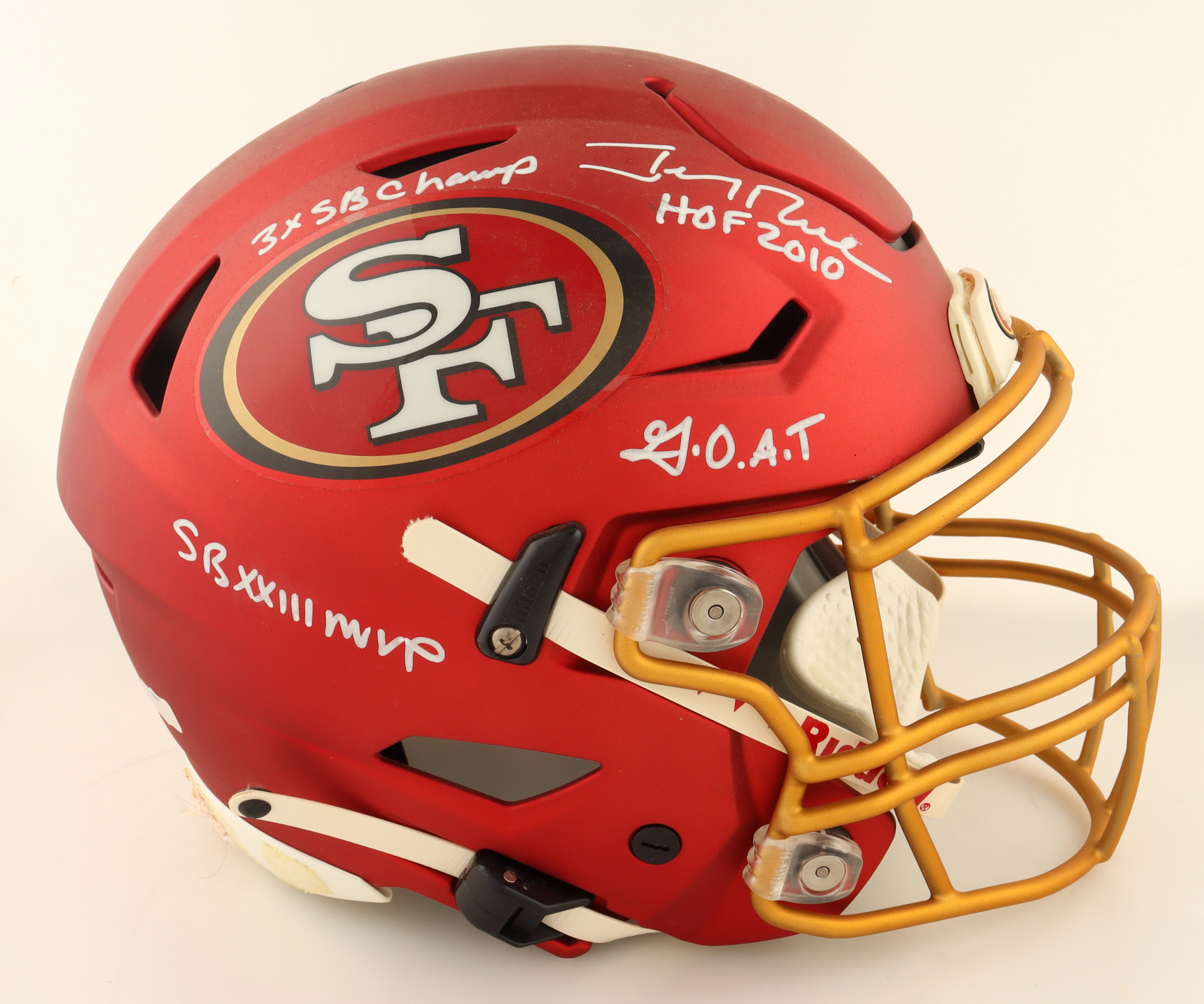 Jerry Rice Signed 49ers Full-Size Authentic On-Field Speed-Flex Helmet With Multiple Inscriptions (Radtke) at PristineAuction.com Jerry Rice Signed 49ers Full-Size Authentic On-Field Speed-Flex Helmet With Multiple Inscriptions (Radtke) at PristineAuction.com