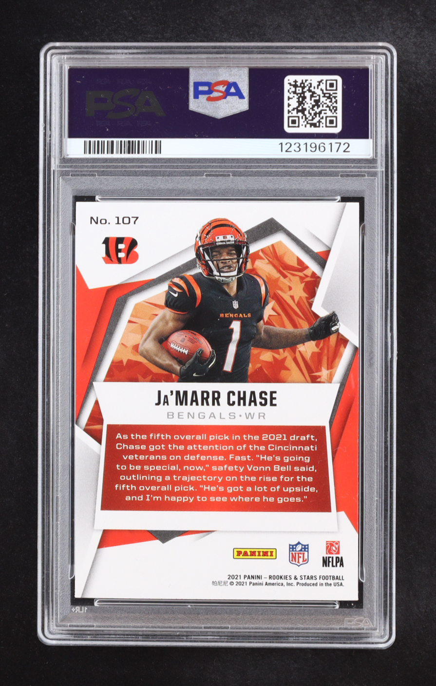 Ja'Marr Chase 2021 Panini Rookies & Stars #107 RC (PSA 10) at PristineAuction.com Ja'Marr Chase 2021 Panini Rookies & Stars #107 RC (PSA 10) at PristineAuction.com