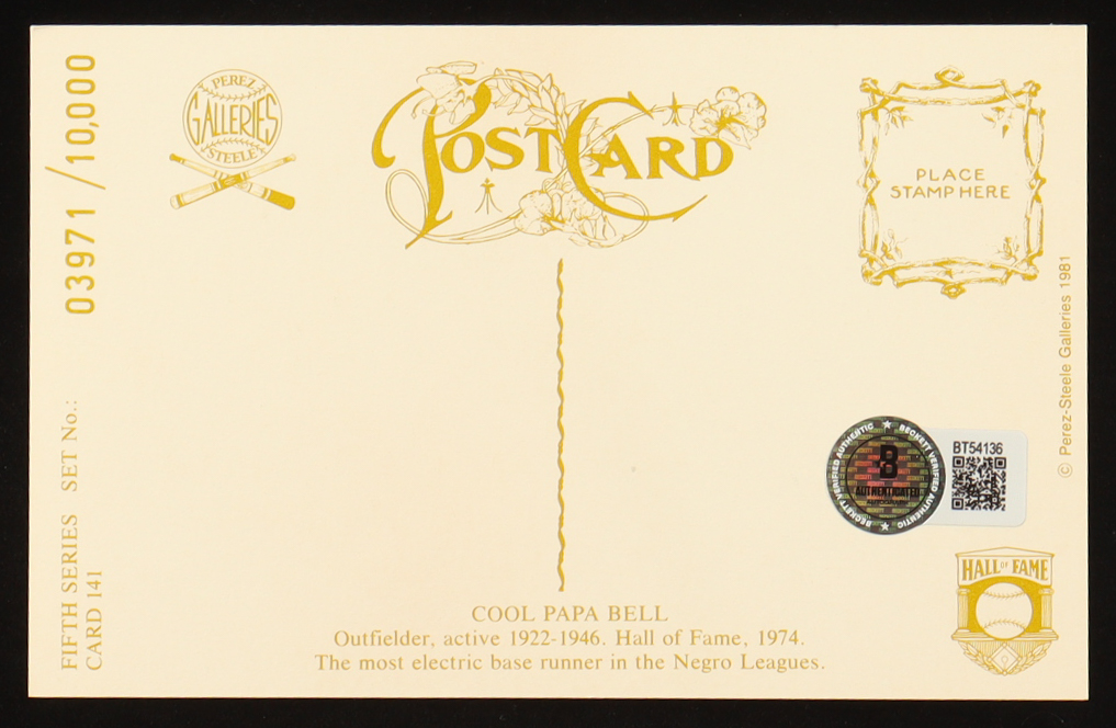 Cool Papa Bell Signed 1981 Perez-Steele #141 Postcard #3971/10000 (Beckett) at PristineAuction.com Cool Papa Bell Signed 1981 Perez-Steele #141 Postcard #3971/10000 (Beckett) at PristineAuction.com