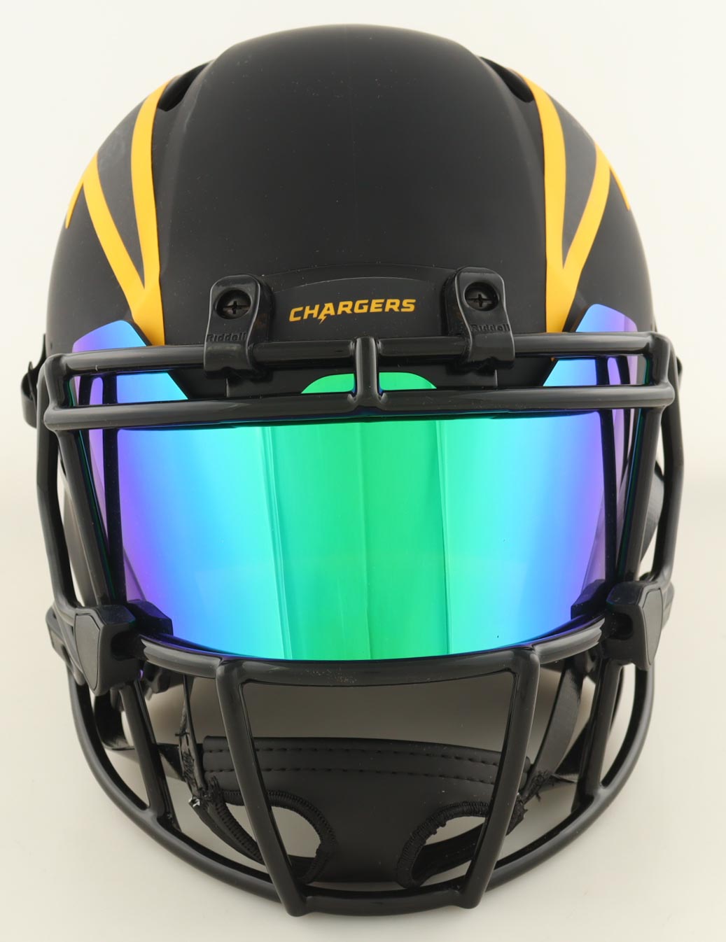 Omarion Hampton Signed Chargers Full-Size Authentic On-Field Eclipse Alternate Speed Helmet with Visor (Beckett) at PristineAuction.com Omarion Hampton Signed Chargers Full-Size Authentic On-Field Eclipse Alternate Speed Helmet with Visor (Beckett) at PristineAuction.com