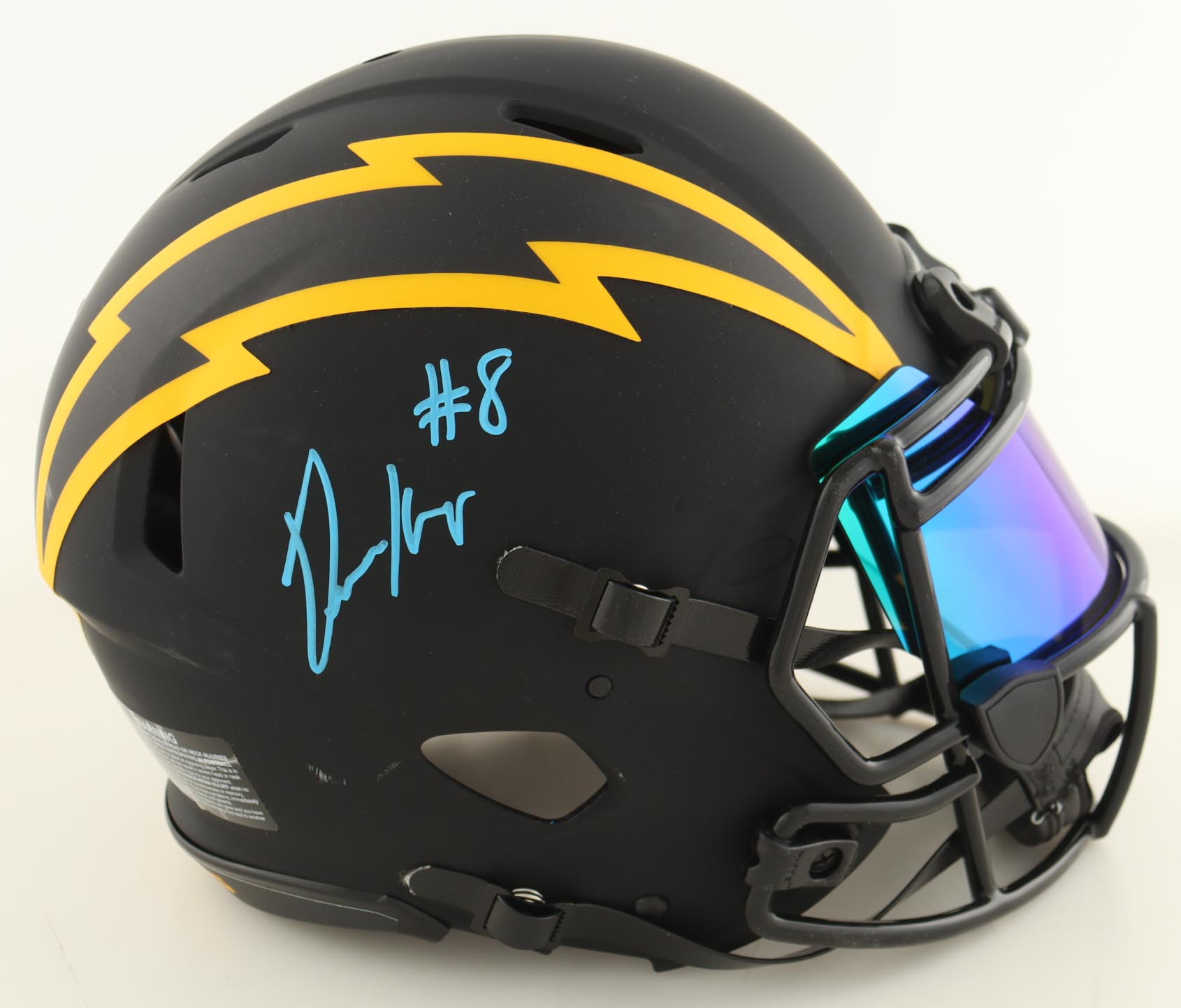 Omarion Hampton Signed Chargers Full-Size Authentic On-Field Eclipse Alternate Speed Helmet with Visor (Beckett) at PristineAuction.com Omarion Hampton Signed Chargers Full-Size Authentic On-Field Eclipse Alternate Speed Helmet with Visor (Beckett) at PristineAuction.com
