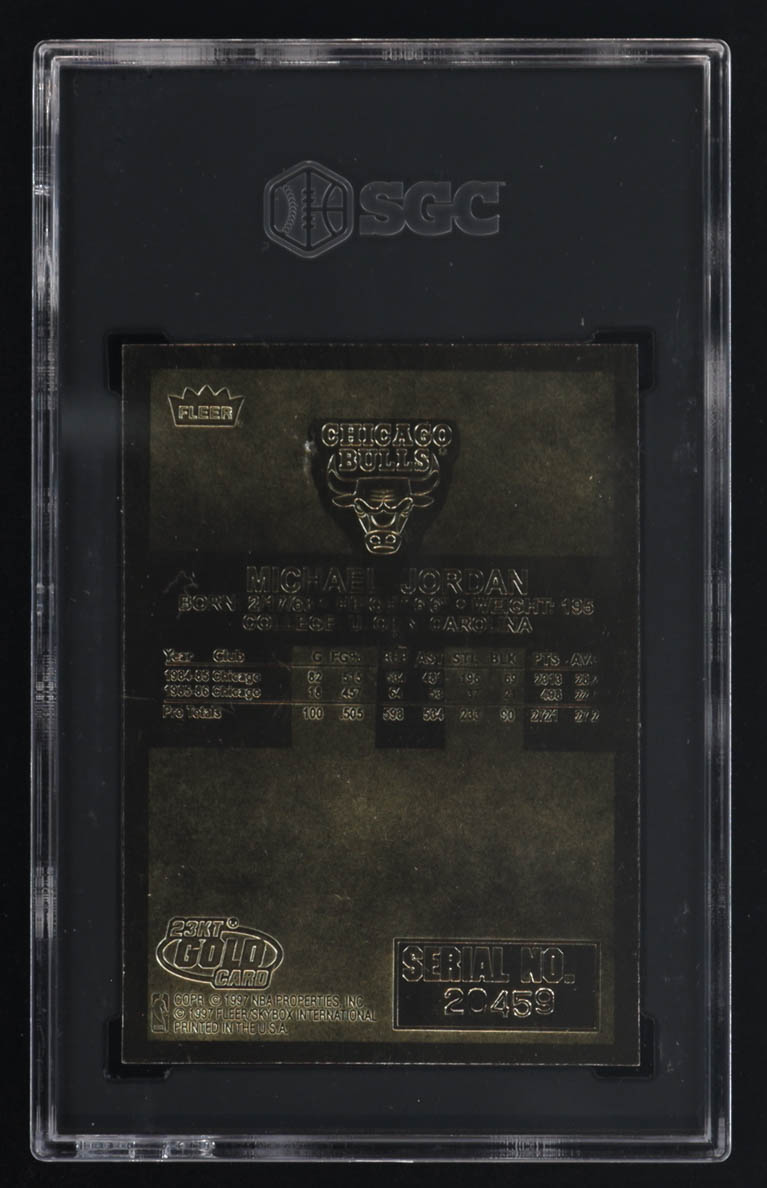 Michael Jordan 1997 Fleer Premier Signature Series 23Kt Gold Card (SGC 8) at PristineAuction.com Michael Jordan 1997 Fleer Premier Signature Series 23Kt Gold Card (SGC 8) at PristineAuction.com
