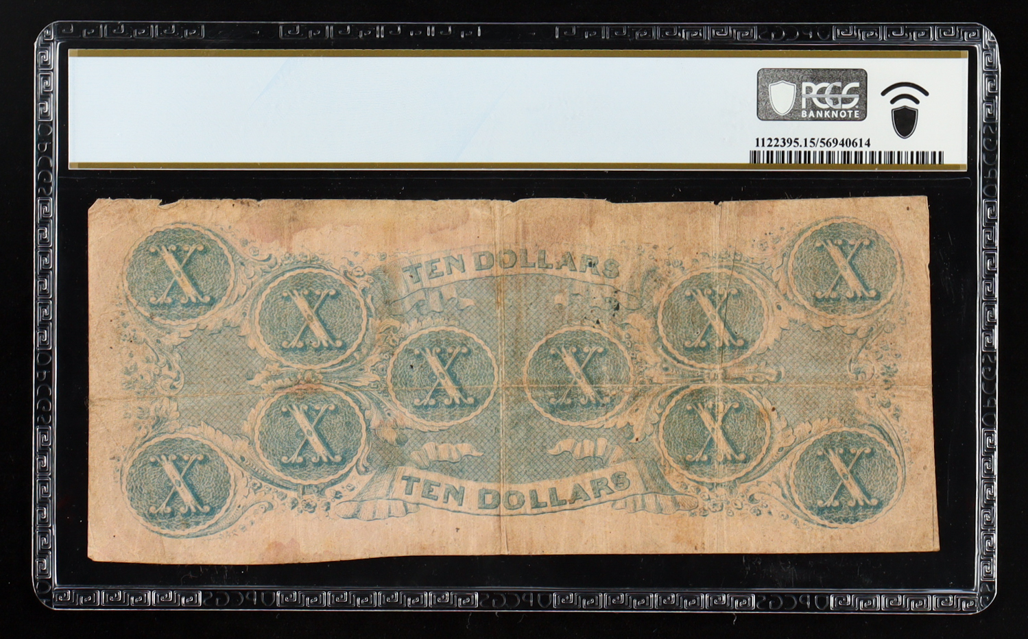 1862 Confederate States of America $10 Currency Note T-52, No Series (PCGS Choice Fine 15) at PristineAuction.com 1862 Confederate States of America $10 Currency Note T-52, No Series (PCGS Choice Fine 15) at PristineAuction.com