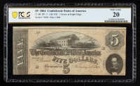 1864 Confederate States of America $5 Currency Note T-69, First Series (PCGS Very Fine 20) at PristineAuction.com