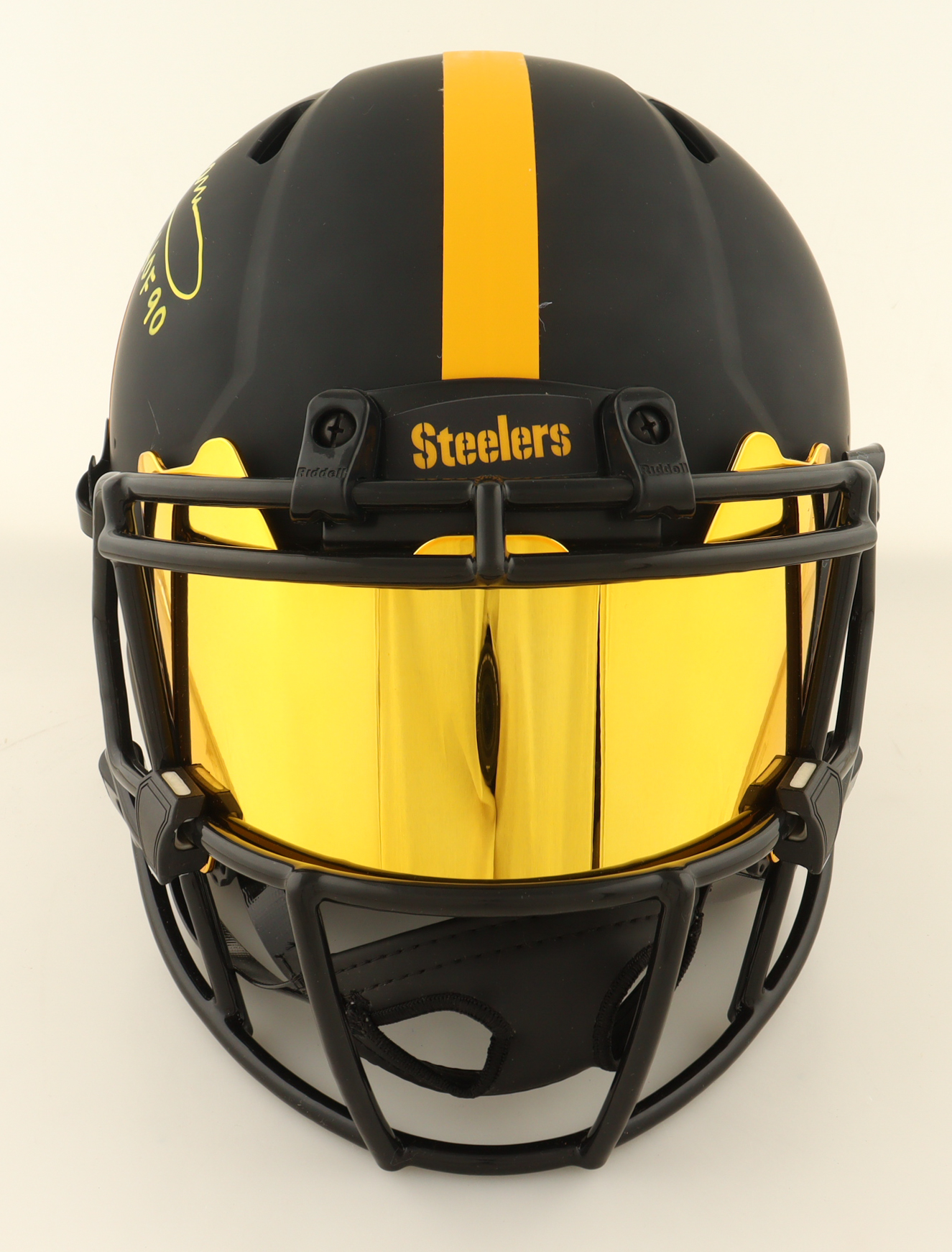 Franco Harris Signed Steelers Full-Size Authentic On-Field Eclipse Alternate Speed Helmet With Visor Inscribed "HOF 90" & "SB IX MVP" (Beckett) at PristineAuction.com Franco Harris Signed Steelers Full-Size Authentic On-Field Eclipse Alternate Speed Helmet With Visor Inscribed "HOF 90" & "SB IX MVP" (Beckett) at PristineAuction.com