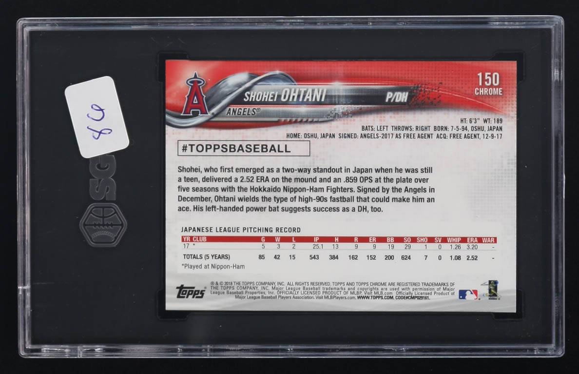 Shohei Ohtani 2018 Topps Chrome #150 RC (SGC 9.5) at PristineAuction.com Shohei Ohtani 2018 Topps Chrome #150 RC (SGC 9.5) at PristineAuction.com