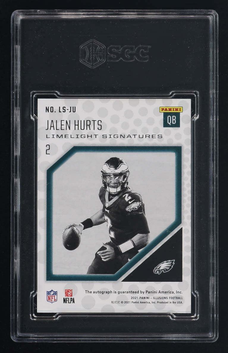 Jalen Hurts 2021 Illusions Limelight Signatures Red #LSJU #9/25 (SGC 10 | Auto 10) at PristineAuction.com Jalen Hurts 2021 Illusions Limelight Signatures Red #LSJU #9/25 (SGC 10 | Auto 10) at PristineAuction.com