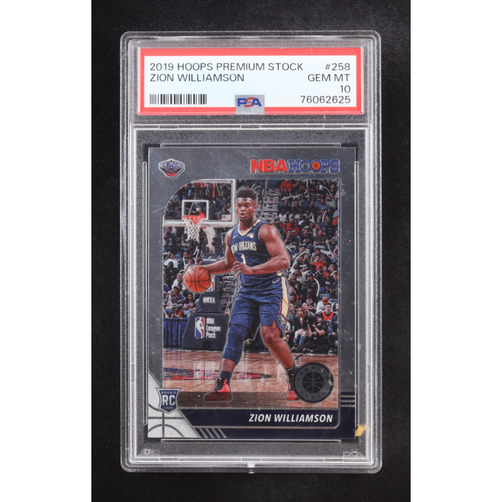 Zion Williamson 2019 Panini Hoops Premium Stock #258 RC (PSA 10) at PristineAuction.com Zion Williamson 2019 Panini Hoops Premium Stock #258 RC (PSA 10) at PristineAuction.com