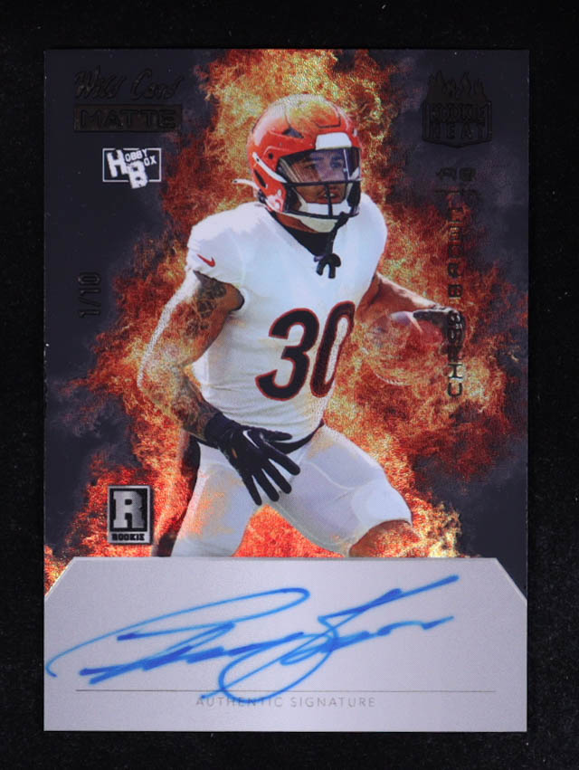 Chase Brown 2023 Wild Card Matte Black Rookie Heat Autographs Orange #RHACB RC #01/10 at PristineAuction.com Chase Brown 2023 Wild Card Matte Black Rookie Heat Autographs Orange #RHACB RC #01/10 at PristineAuction.com