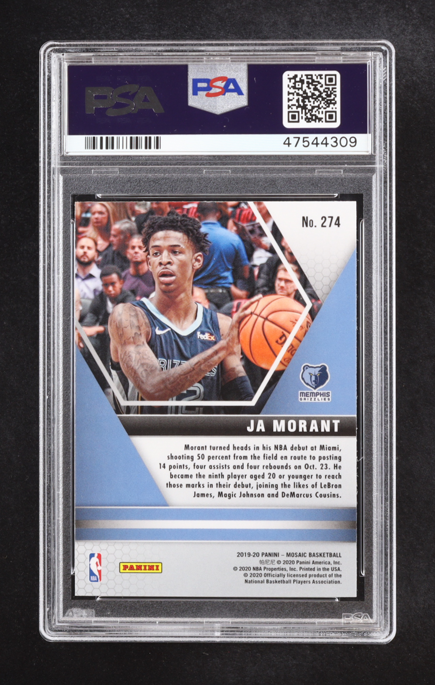 Ja Morant 2019 Panini Mosaic #274 RC (PSA 10) at PristineAuction.com Ja Morant 2019 Panini Mosaic #274 RC (PSA 10) at PristineAuction.com