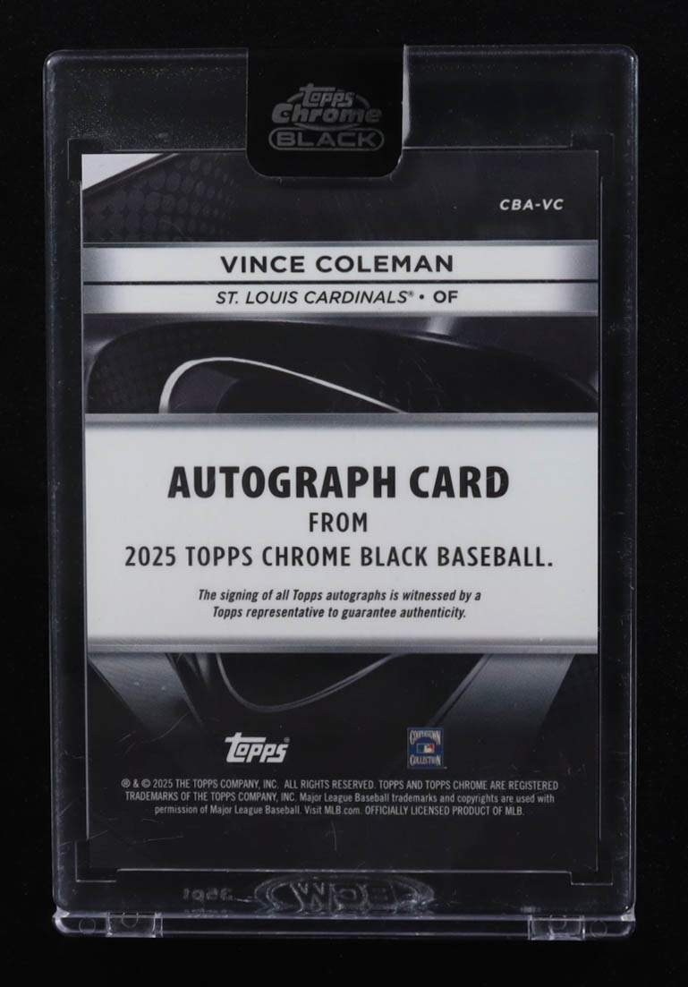 Vince Coleman 2025 Topps Chrome Black Autographs Gold Refractors #CBAVC #2/50 at PristineAuction.com Vince Coleman 2025 Topps Chrome Black Autographs Gold Refractors #CBAVC #2/50 at PristineAuction.com