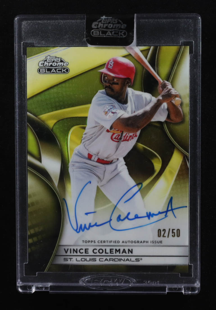 Vince Coleman 2025 Topps Chrome Black Autographs Gold Refractors #CBAVC #2/50