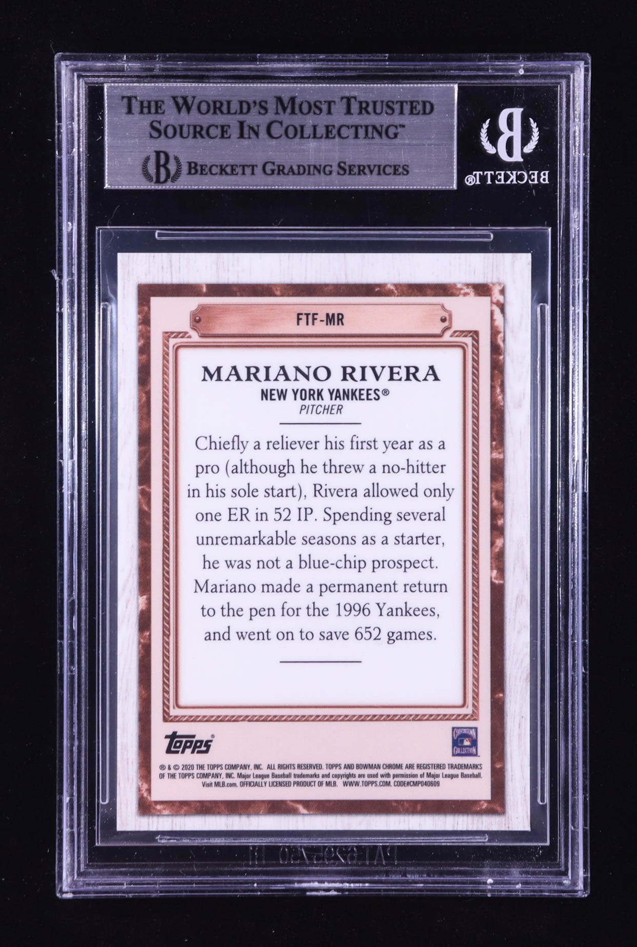 Mariano Rivera 2020 Bowman Chrome Mega Box Farm to Fame Rose Gold Refractors #FTFMR #1/1 (BGS 8.5) at PristineAuction.com Mariano Rivera 2020 Bowman Chrome Mega Box Farm to Fame Rose Gold Refractors #FTFMR #1/1 (BGS 8.5) at PristineAuction.com