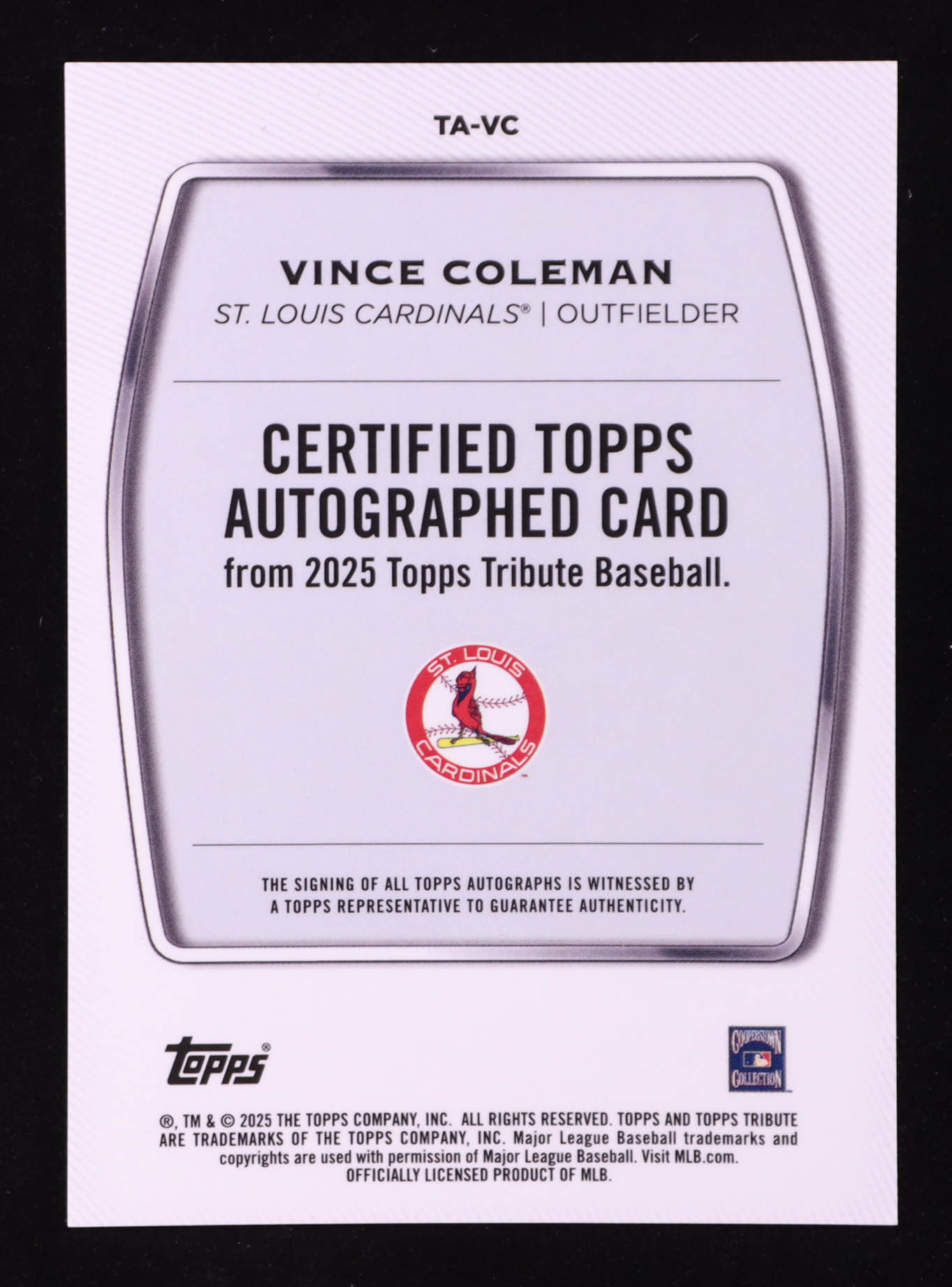 Vince Coleman 2025 Topps Tribute Autographs Blue #TAVC #048/150 at PristineAuction.com Vince Coleman 2025 Topps Tribute Autographs Blue #TAVC #048/150 at PristineAuction.com