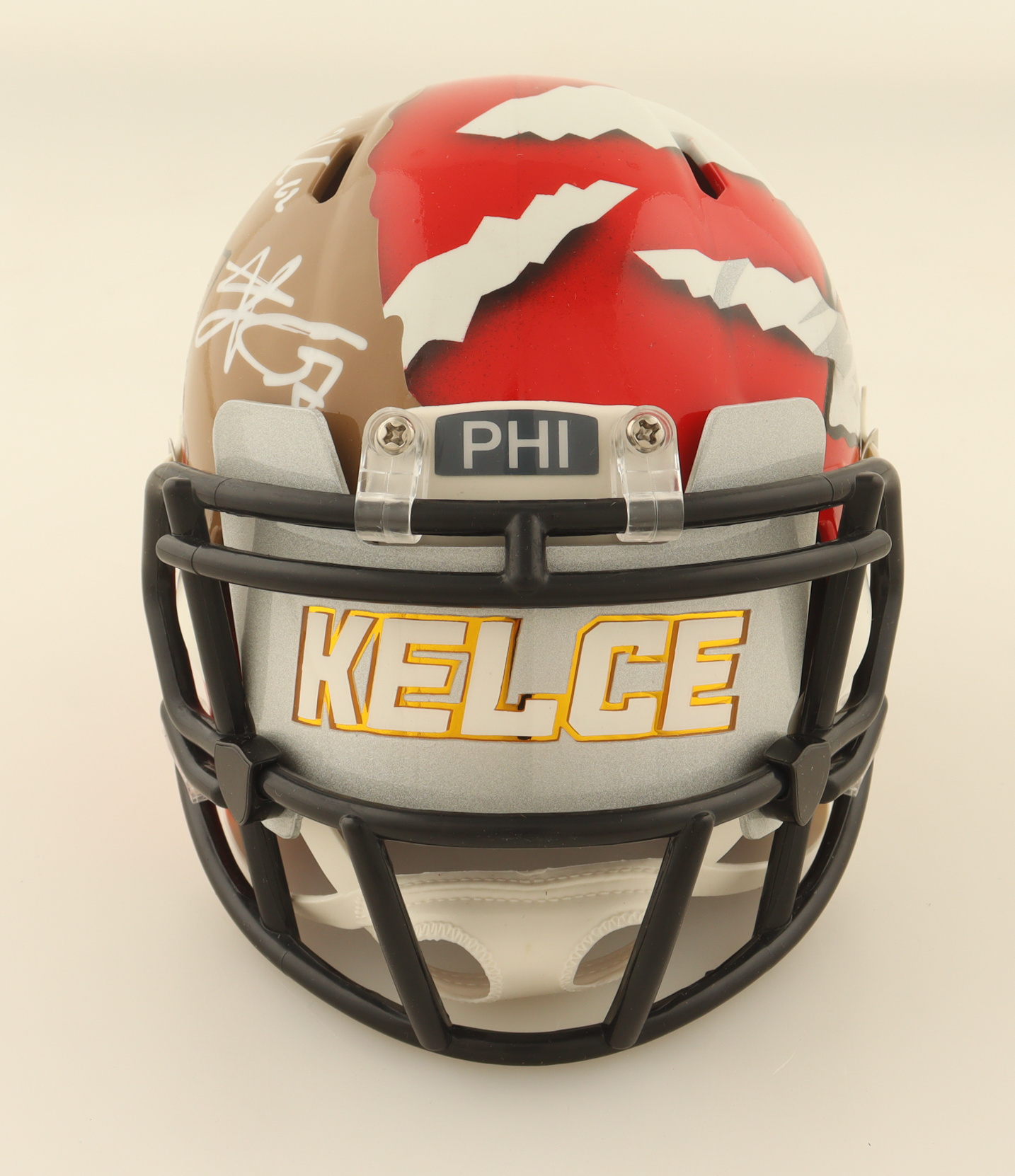 Travis Kelce & Jason Kelce Signed Custom Speed Mini Helmet with Custom Visor (Beckett & PSA) at PristineAuction.com Travis Kelce & Jason Kelce Signed Custom Speed Mini Helmet with Custom Visor (Beckett & PSA) at PristineAuction.com