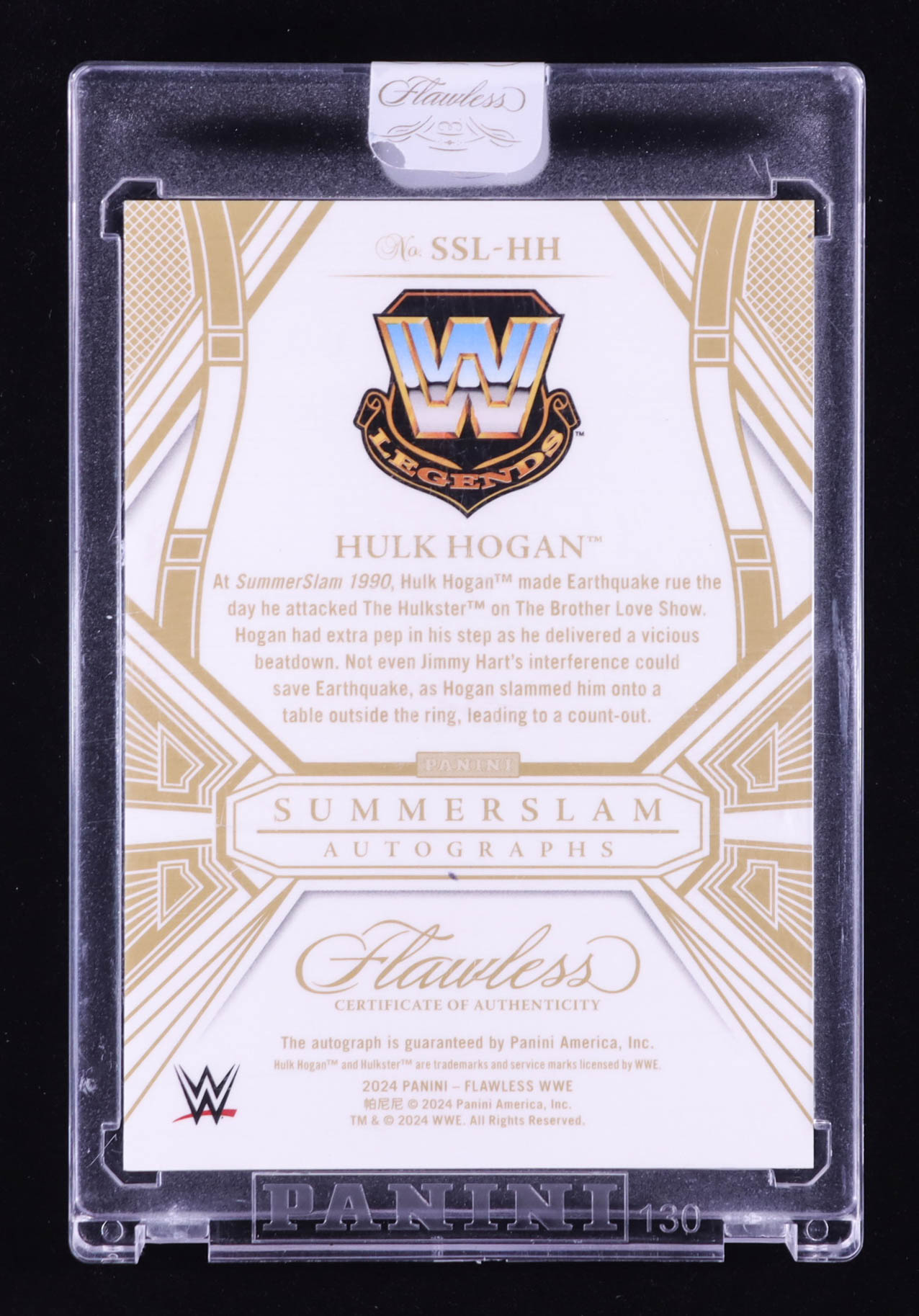 Hulk Hogan 2024 Panini Flawless WWE Flawless SummerSlam Autographs Sapphire #23 #13/20 at PristineAuction.com Hulk Hogan 2024 Panini Flawless WWE Flawless SummerSlam Autographs Sapphire #23 #13/20 at PristineAuction.com
